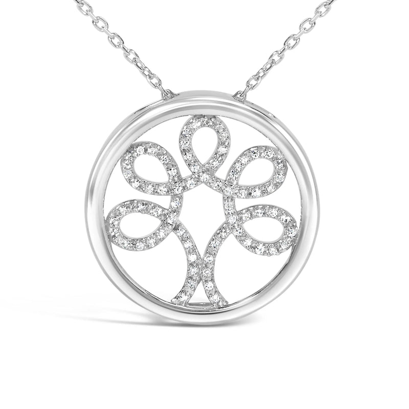 .925 Sterling Silver 1/10 Cttw Diamond Tree of Life Pendant Necklace (I-J Color, I3 Clarity) Infinite Jewels