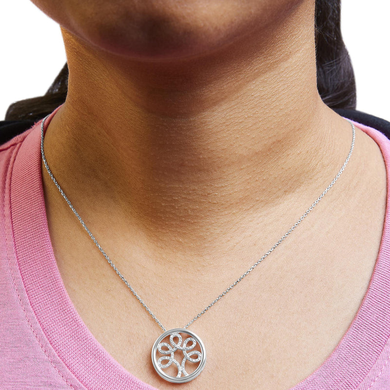 .925 Sterling Silver 1/10 Cttw Diamond Tree of Life Pendant Necklace (I-J Color, I3 Clarity) Infinite Jewels