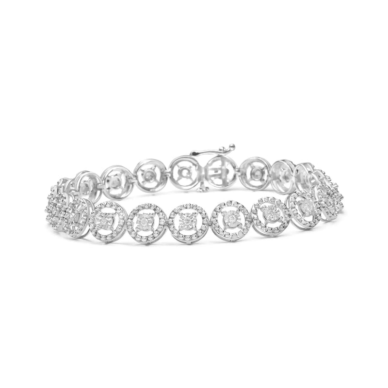 .925 Sterling Silver 1/2 Cttw Diamond Nested Circle Miracle Set Open Wheel 7" Fashion Link Bracelet (I-J Color, I3 Clarity) Infinite Jewels