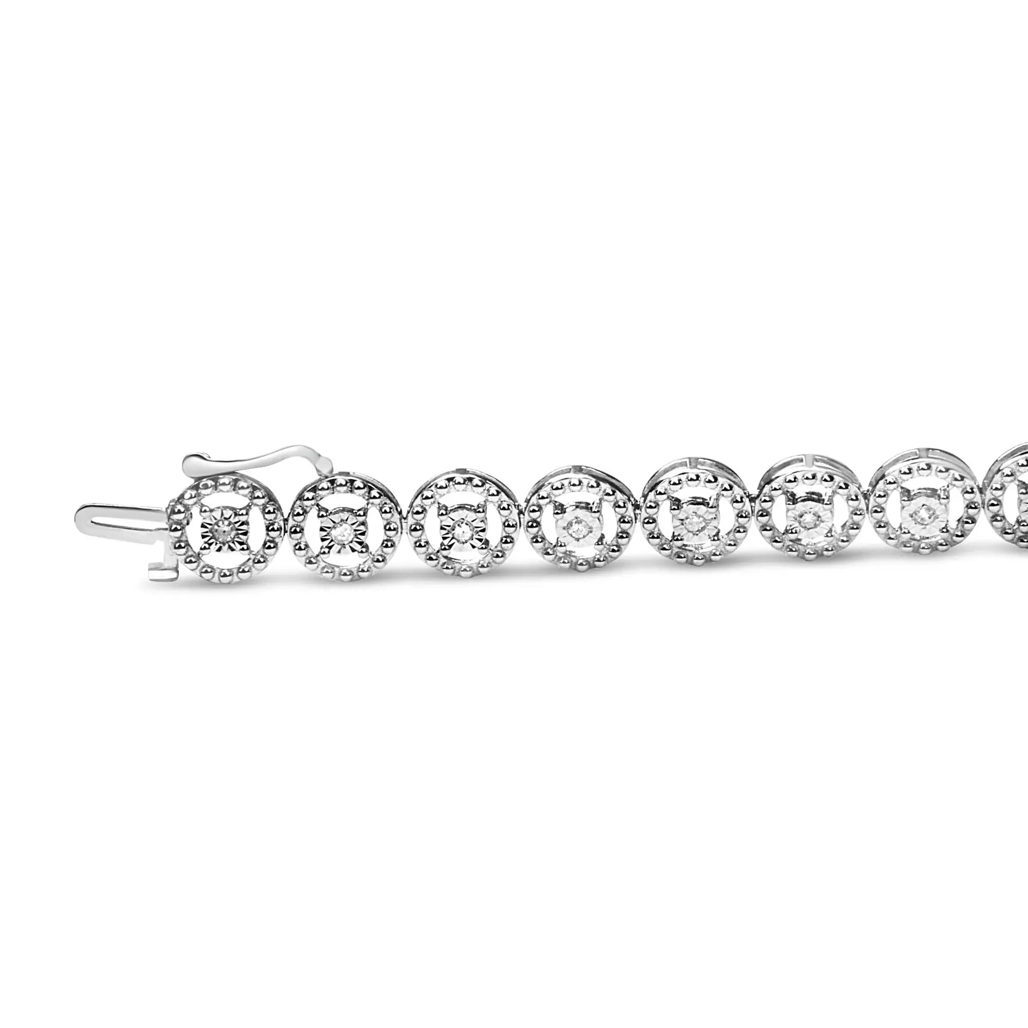 .925 Sterling Silver 1/2 Cttw Diamond Nested Circle Miracle Set Open Wheel 7" Fashion Link Bracelet (I-J Color, I3 Clarity) Infinite Jewels