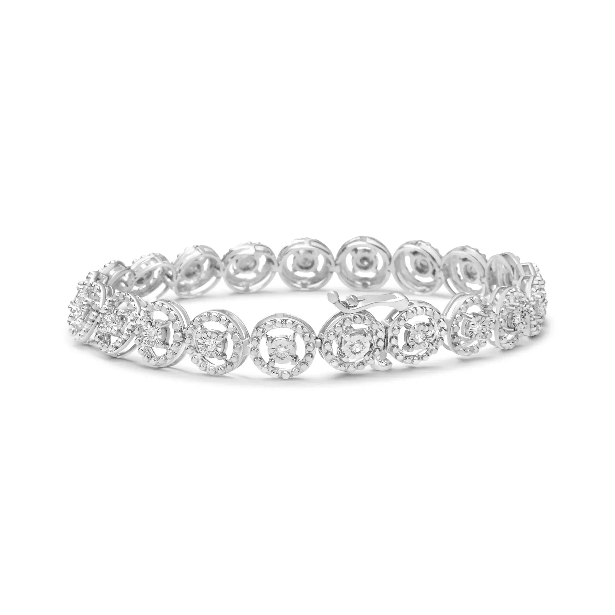 .925 Sterling Silver 1/2 Cttw Diamond Nested Circle Miracle Set Open Wheel 7" Fashion Link Bracelet (I-J Color, I3 Clarity) Infinite Jewels