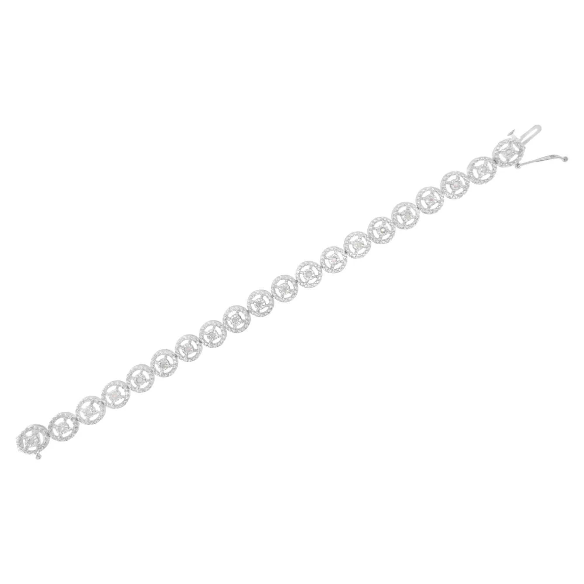 .925 Sterling Silver 1/2 Cttw Diamond Nested Circle Miracle Set Open Wheel 7" Fashion Link Bracelet (I-J Color, I3 Clarity) Infinite Jewels