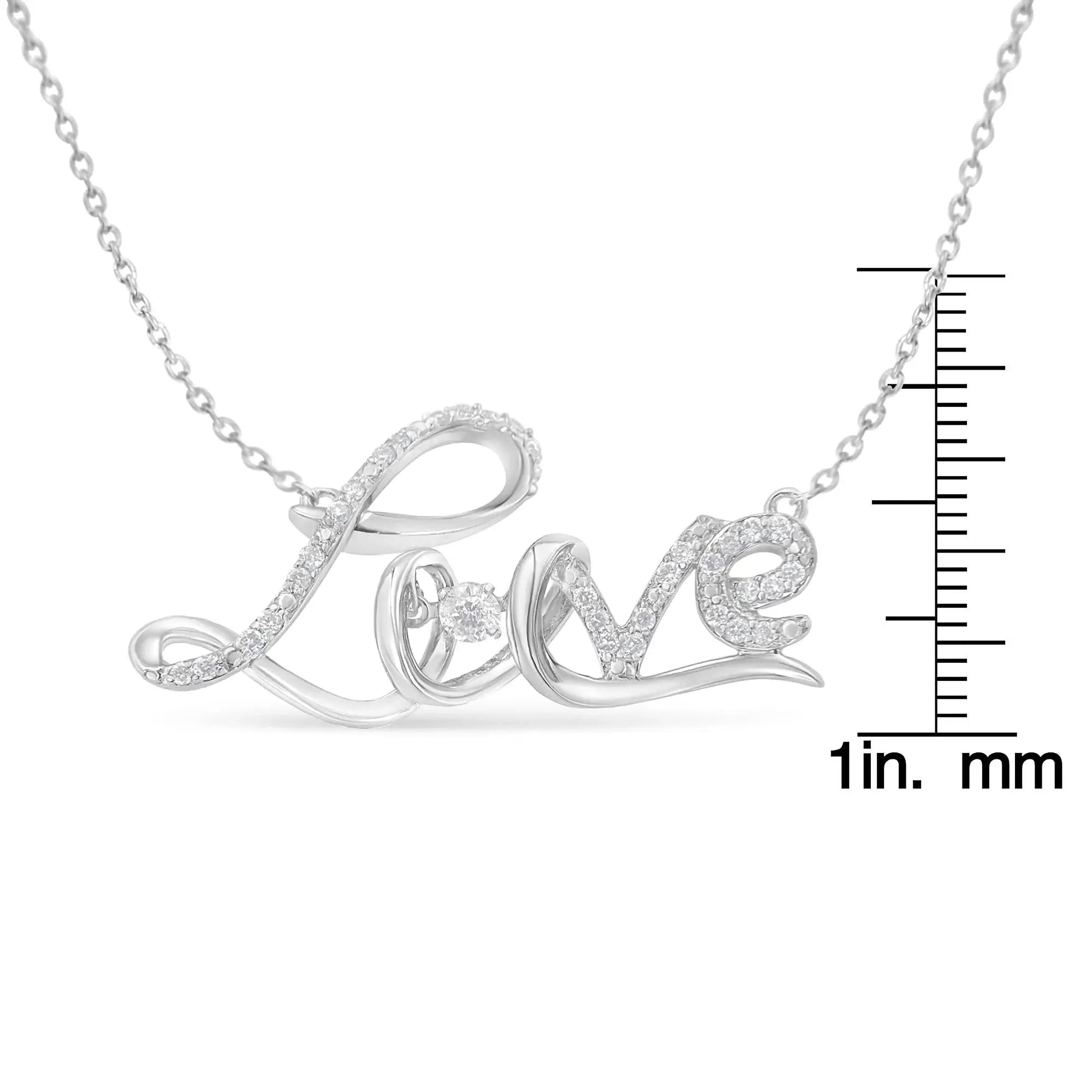 .925 Sterling Silver 1/4 Cttw Diamond Cursive "Love" 18" Pendant Necklace (H-I Color, I1-I2 Clarity) Infinite Jewels