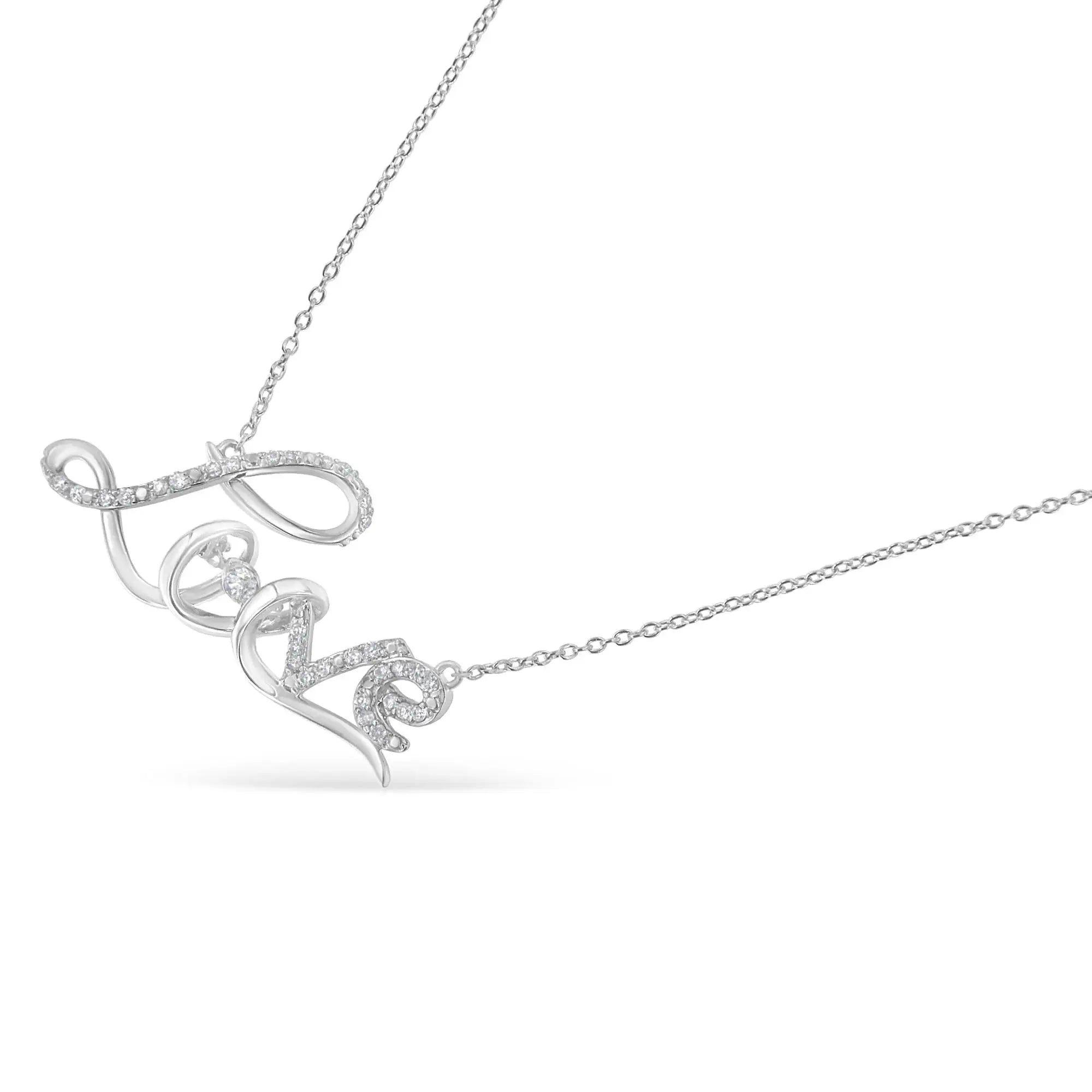.925 Sterling Silver 1/4 Cttw Diamond Cursive "Love" 18" Pendant Necklace (H-I Color, I1-I2 Clarity) Infinite Jewels