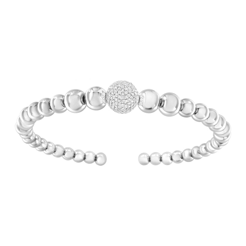 .925 Sterling Silver 1/6 Cttw Diamond Rondelle Graduated Ball Bead Cuff Bangle Bracelet (I-J color, I2-I3 clarity) - Fits wrists up to 7 1/2 inches Infinite Jewels
