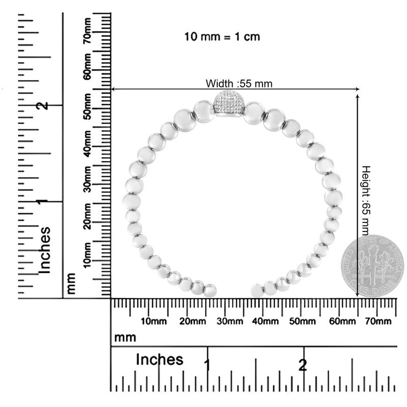 .925 Sterling Silver 1/6 Cttw Diamond Rondelle Graduated Ball Bead Cuff Bangle Bracelet (I-J color, I2-I3 clarity) - Fits wrists up to 7 1/2 inches Infinite Jewels