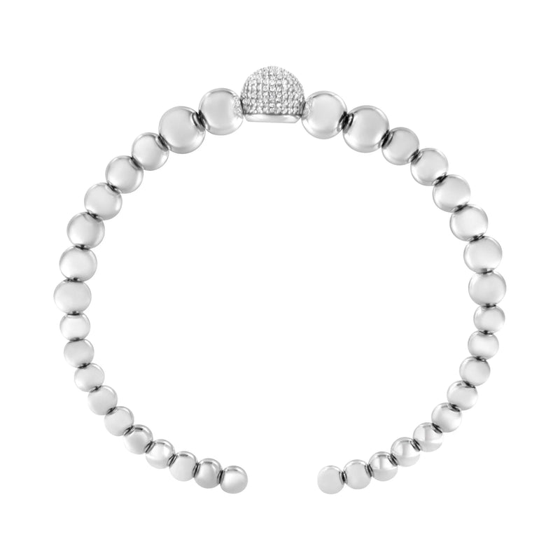 .925 Sterling Silver 1/6 Cttw Diamond Rondelle Graduated Ball Bead Cuff Bangle Bracelet (I-J color, I2-I3 clarity) - Fits wrists up to 7 1/2 inches Infinite Jewels