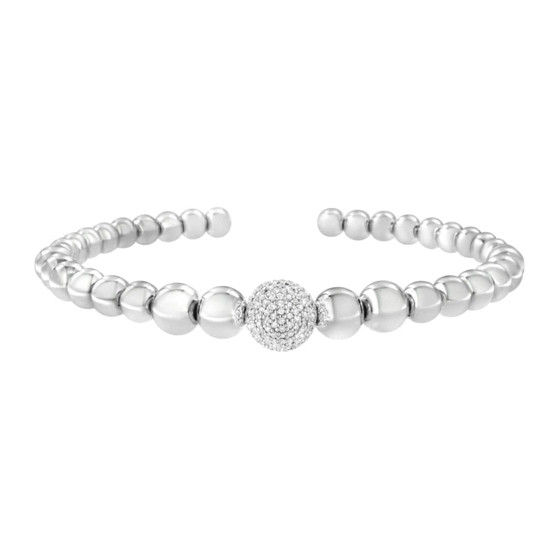 .925 Sterling Silver 1/6 Cttw Diamond Rondelle Graduated Ball Bead Cuff Bangle Bracelet (I-J color, I2-I3 clarity) - Fits wrists up to 7 1/2 inches Infinite Jewels