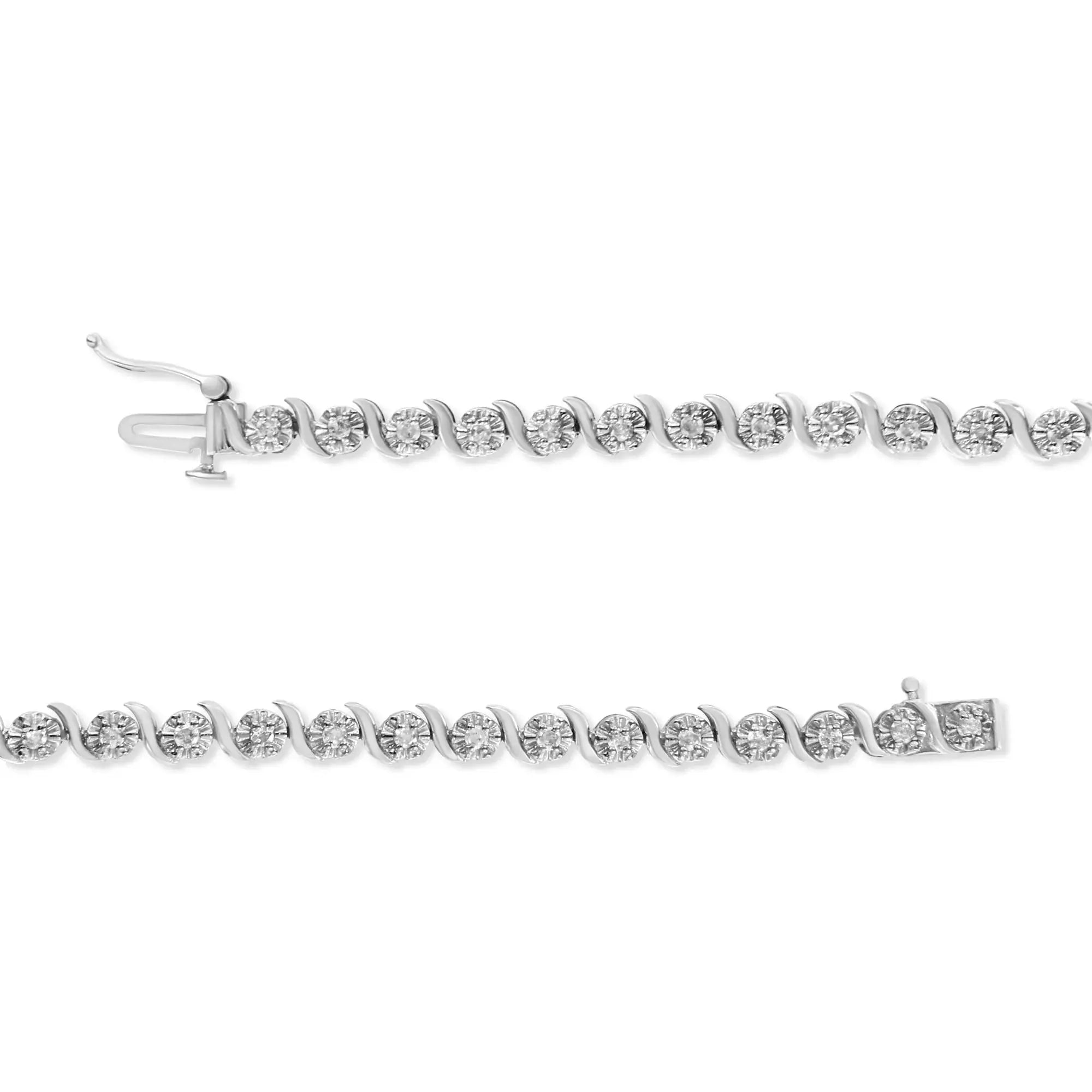 .925 Sterling Silver 1.0 Cttw Diamond Spiral Wave Curved-Link 7" Tennis Bracelet (I-J Color, I3 Clarity) Infinite Jewels