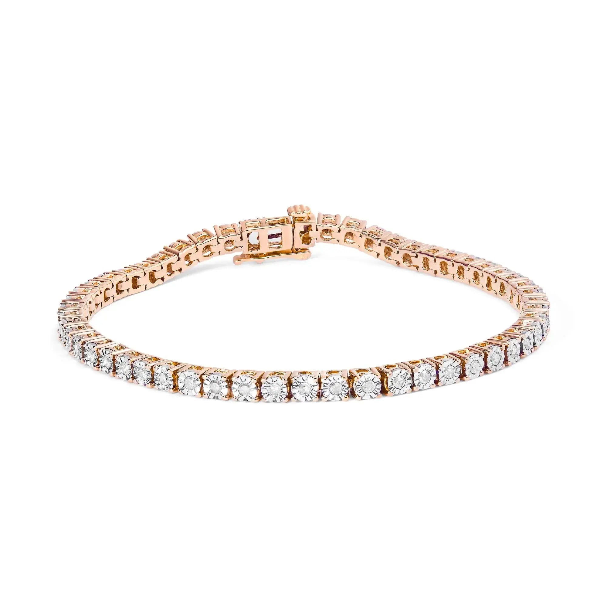 .925 Sterling Silver 1.0 Cttw Miracle-Set Diamond Round Faceted Bezel Tennis Bracelet (I-J Color, I3 Clarity) Infinite Jewels