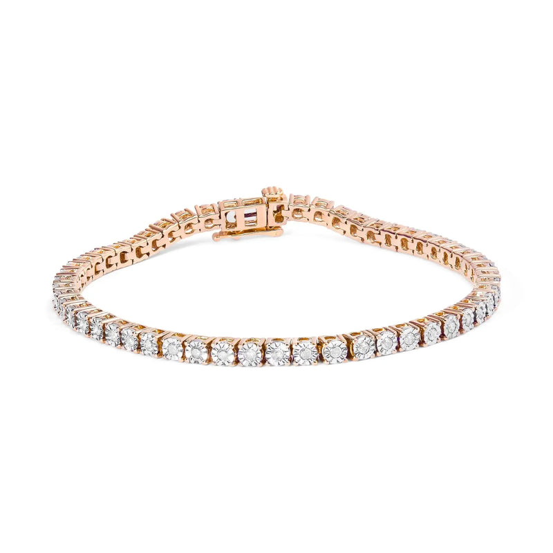 .925 Sterling Silver 1.0 Cttw Miracle-Set Diamond Round Faceted Bezel Tennis Bracelet (I-J Color, I3 Clarity) Infinite Jewels