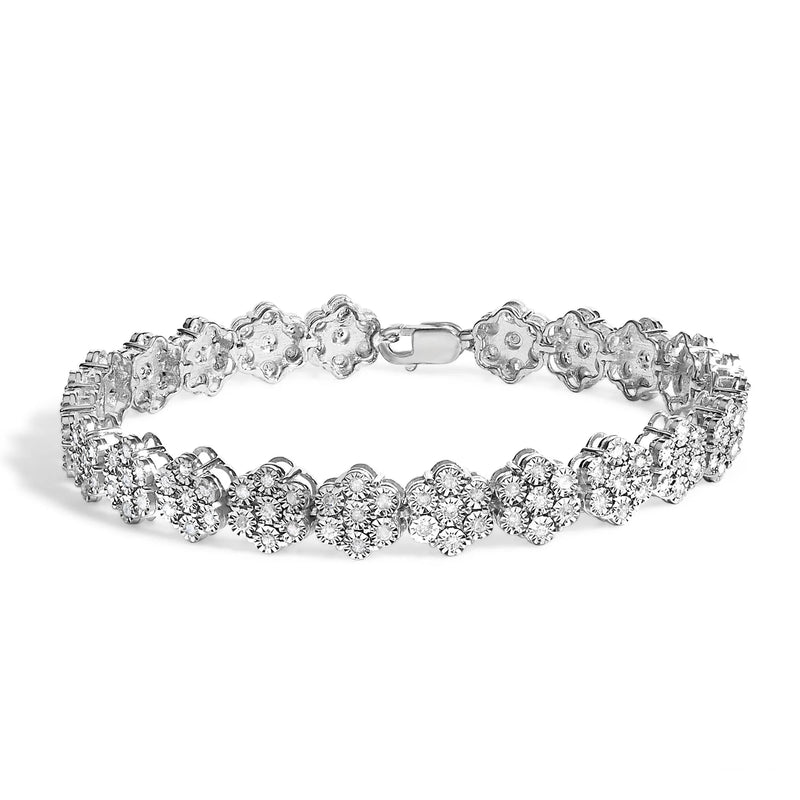 .925 Sterling Silver 2.0 cttw Diamond 7 Stone Floral Cluster Link Bracelet (I-J Color, I3 Clarity) -7.25" Infinite Jewels