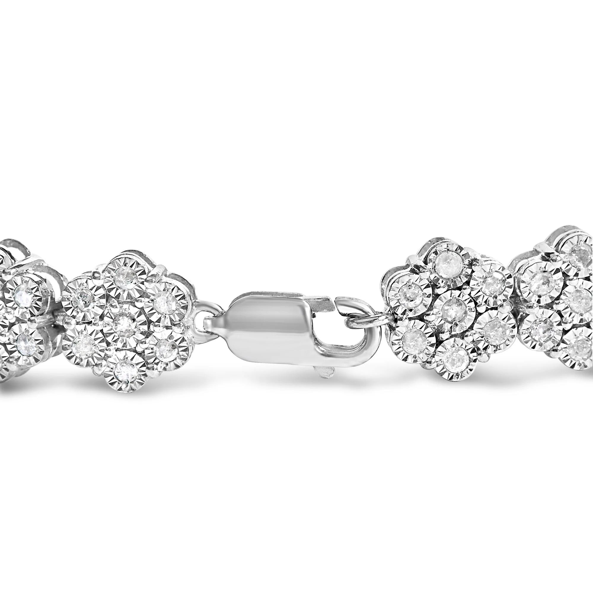 .925 Sterling Silver 2.0 cttw Diamond 7 Stone Floral Cluster Link Bracelet (I-J Color, I3 Clarity) -7.25" Infinite Jewels