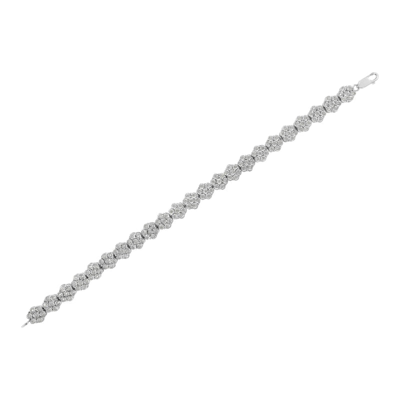 .925 Sterling Silver 2.0 cttw Diamond 7 Stone Floral Cluster Link Bracelet (I-J Color, I3 Clarity) -7.25" Infinite Jewels