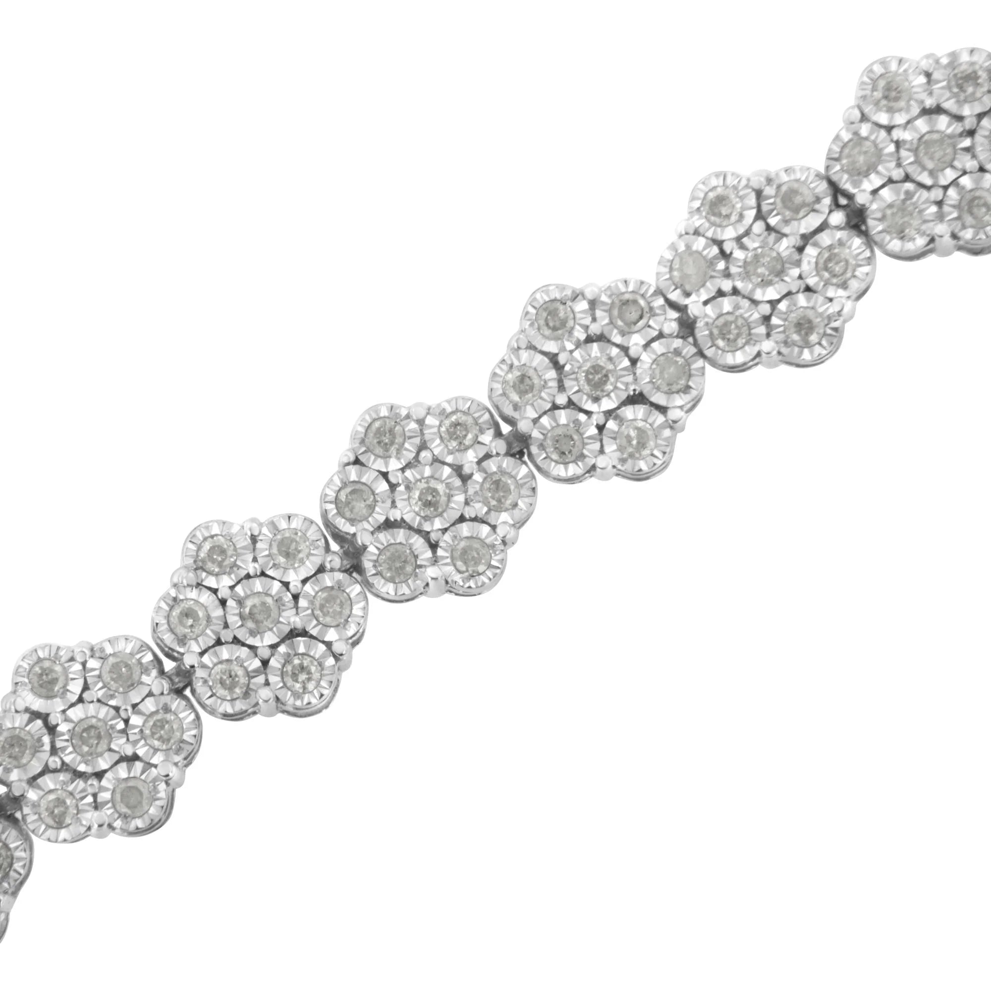 .925 Sterling Silver 2.0 cttw Diamond 7 Stone Floral Cluster Link Bracelet (I-J Color, I3 Clarity) -7.25" Infinite Jewels