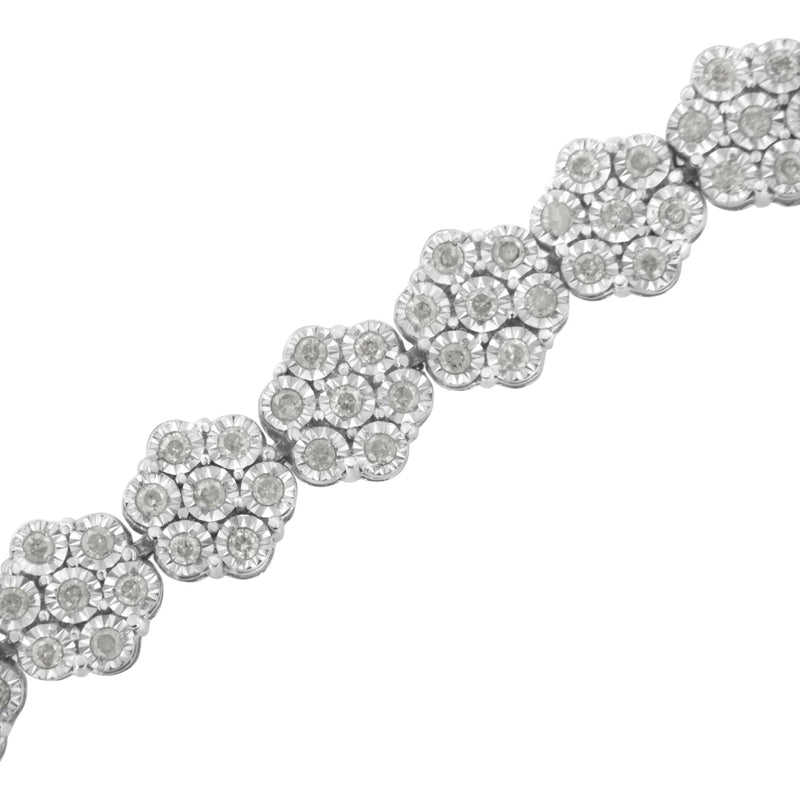 .925 Sterling Silver 2.0 cttw Diamond 7 Stone Floral Cluster Link Bracelet (I-J Color, I3 Clarity) -7.25" Infinite Jewels