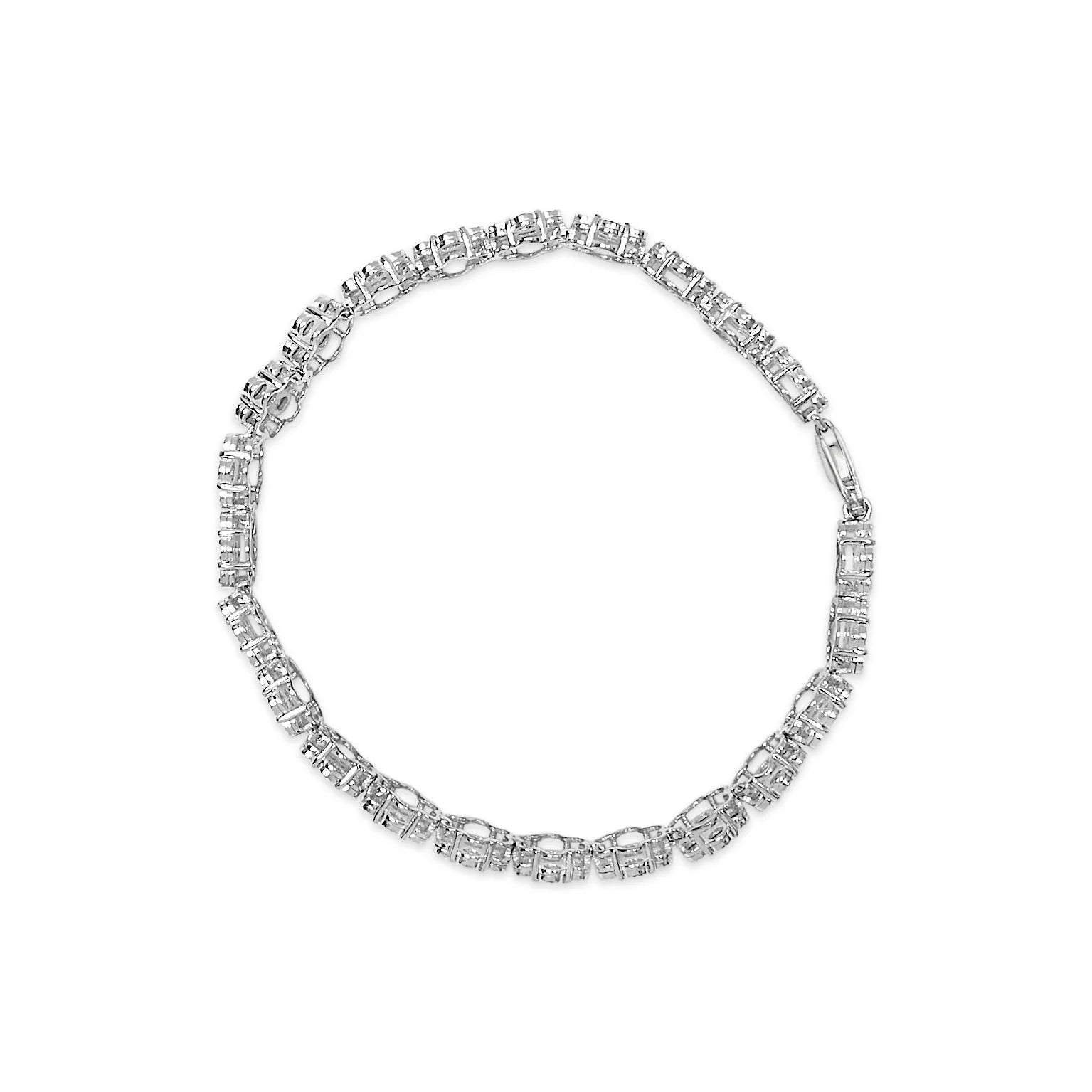 .925 Sterling Silver 2.0 cttw Diamond 7 Stone Floral Cluster Link Bracelet (I-J Color, I3 Clarity) -7.25" Infinite Jewels