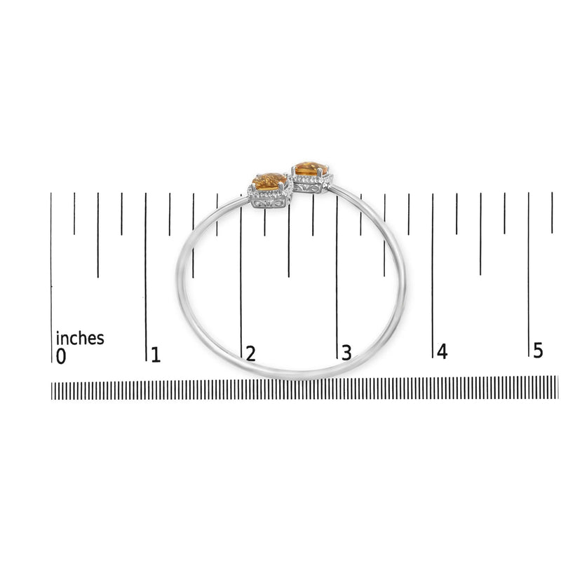 .925 Sterling Silver 8mm Cushion Cut Yellow Citrine Gemstone and Diamond Accent Split Bypass Bangle Bracelet (H-I Color, SI1-SI2 Clarity)  - Fits up to 7.75" Inches Infinite Jewels