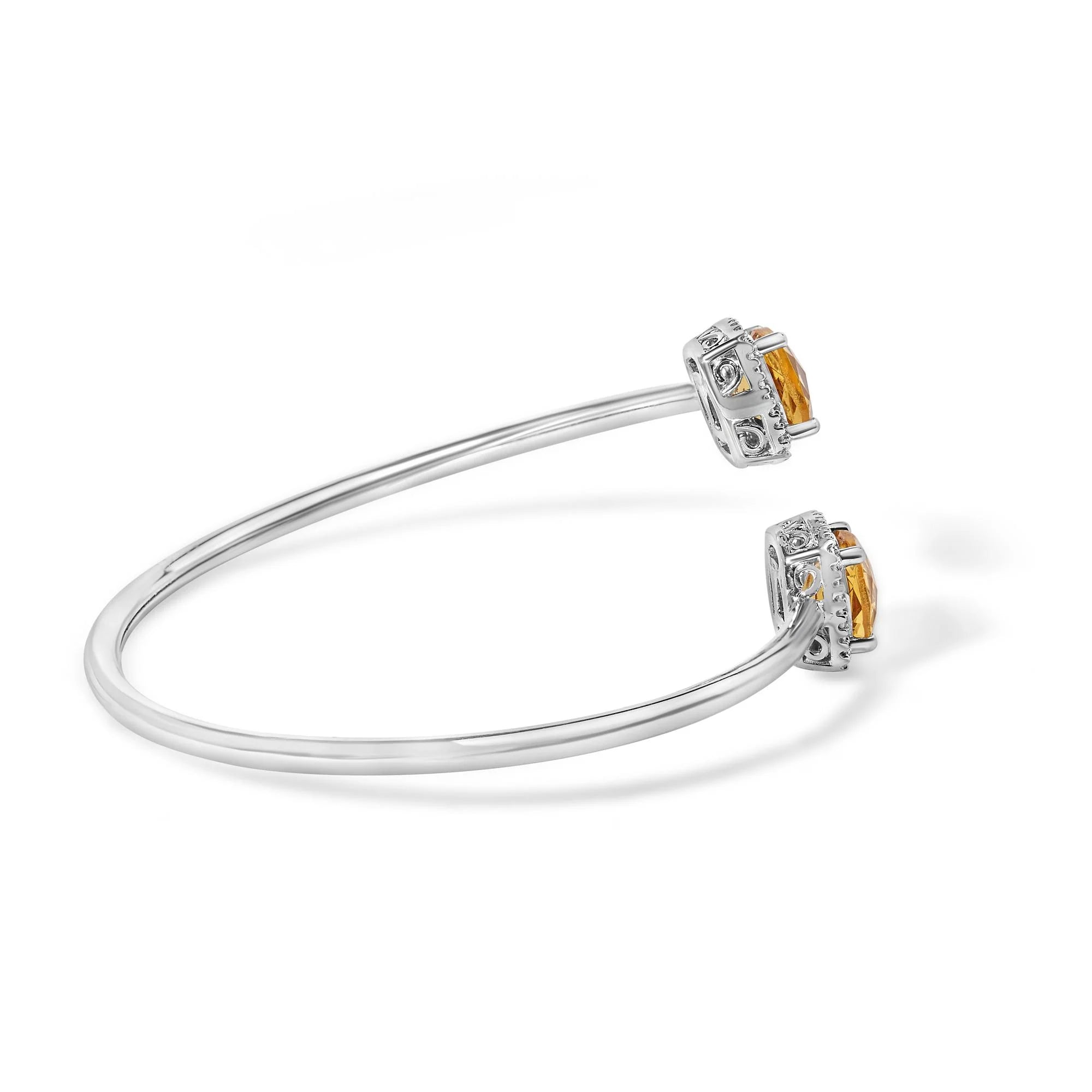 .925 Sterling Silver 8mm Cushion Cut Yellow Citrine Gemstone and Diamond Accent Split Bypass Bangle Bracelet (H-I Color, SI1-SI2 Clarity)  - Fits up to 7.75" Inches Infinite Jewels