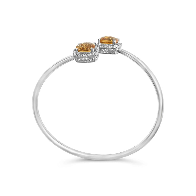 .925 Sterling Silver 8mm Cushion Cut Yellow Citrine Gemstone and Diamond Accent Split Bypass Bangle Bracelet (H-I Color, SI1-SI2 Clarity)  - Fits up to 7.75" Inches Infinite Jewels