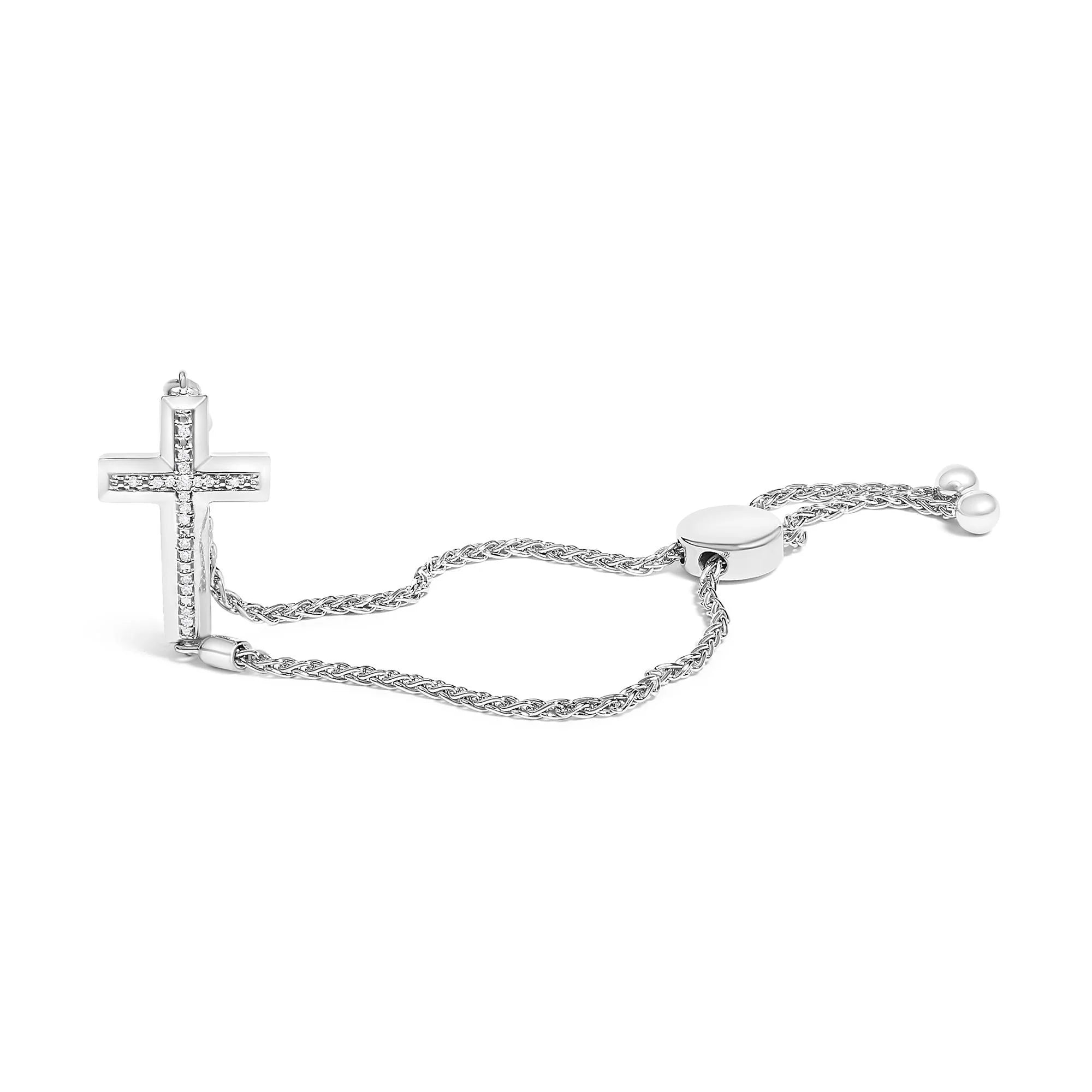 .925 Sterling Silver Diamond Accent Cross Bolo Bracelet (I-J Color, I1-I2 Clarity) - 7" Infinite Jewels