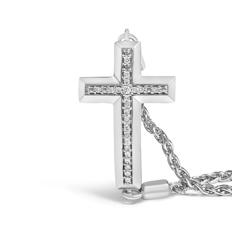 .925 Sterling Silver Diamond Accent Cross Bolo Bracelet (I-J Color, I1-I2 Clarity) - 7" Infinite Jewels