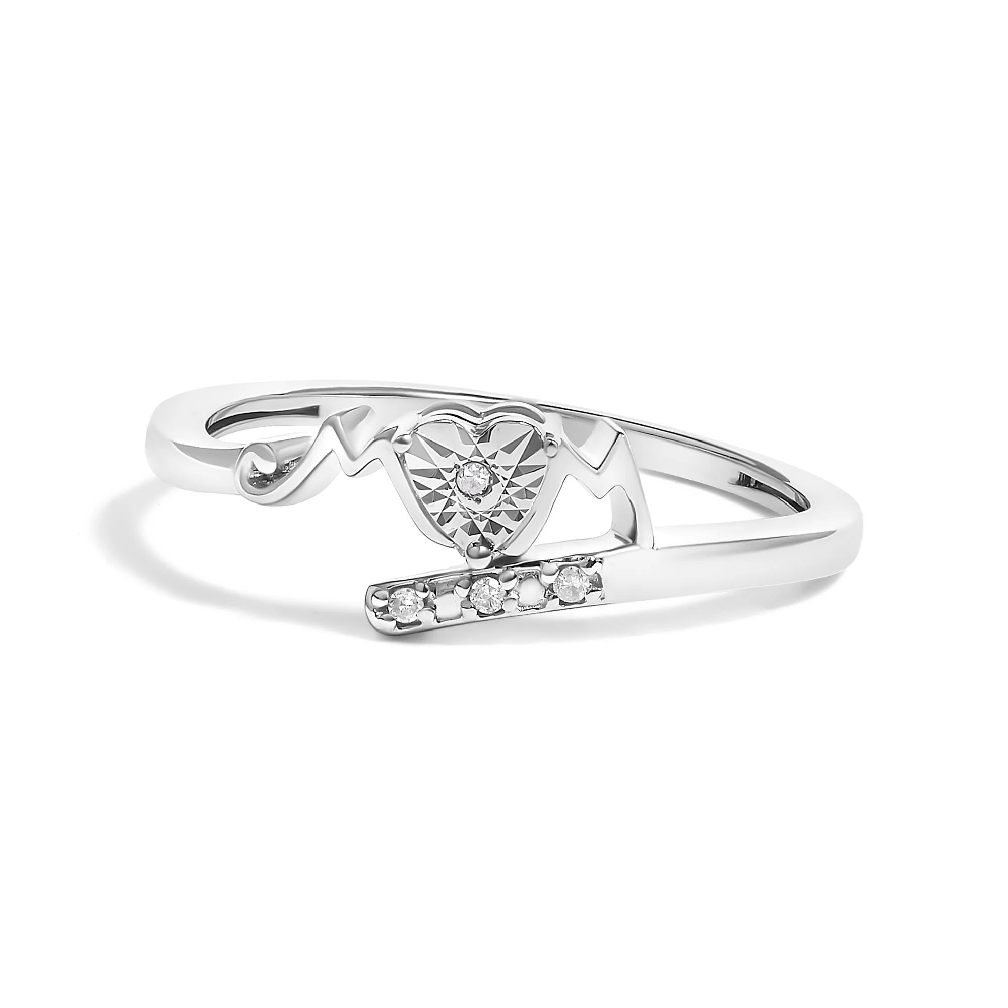 .925 Sterling Silver Diamond Accent "MOM" Heart Ring (J-K Color, I2-I3 Clarity) Infinite Jewels
