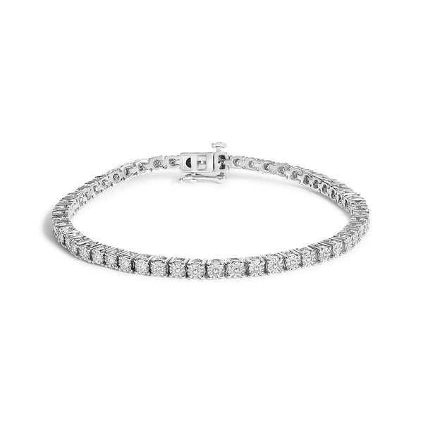 .925 Sterling Silver Lab Grown Diamond Illusion-Set Miracle Plate Tennis Bracelet - 7.25" Inches Infinite Jewels