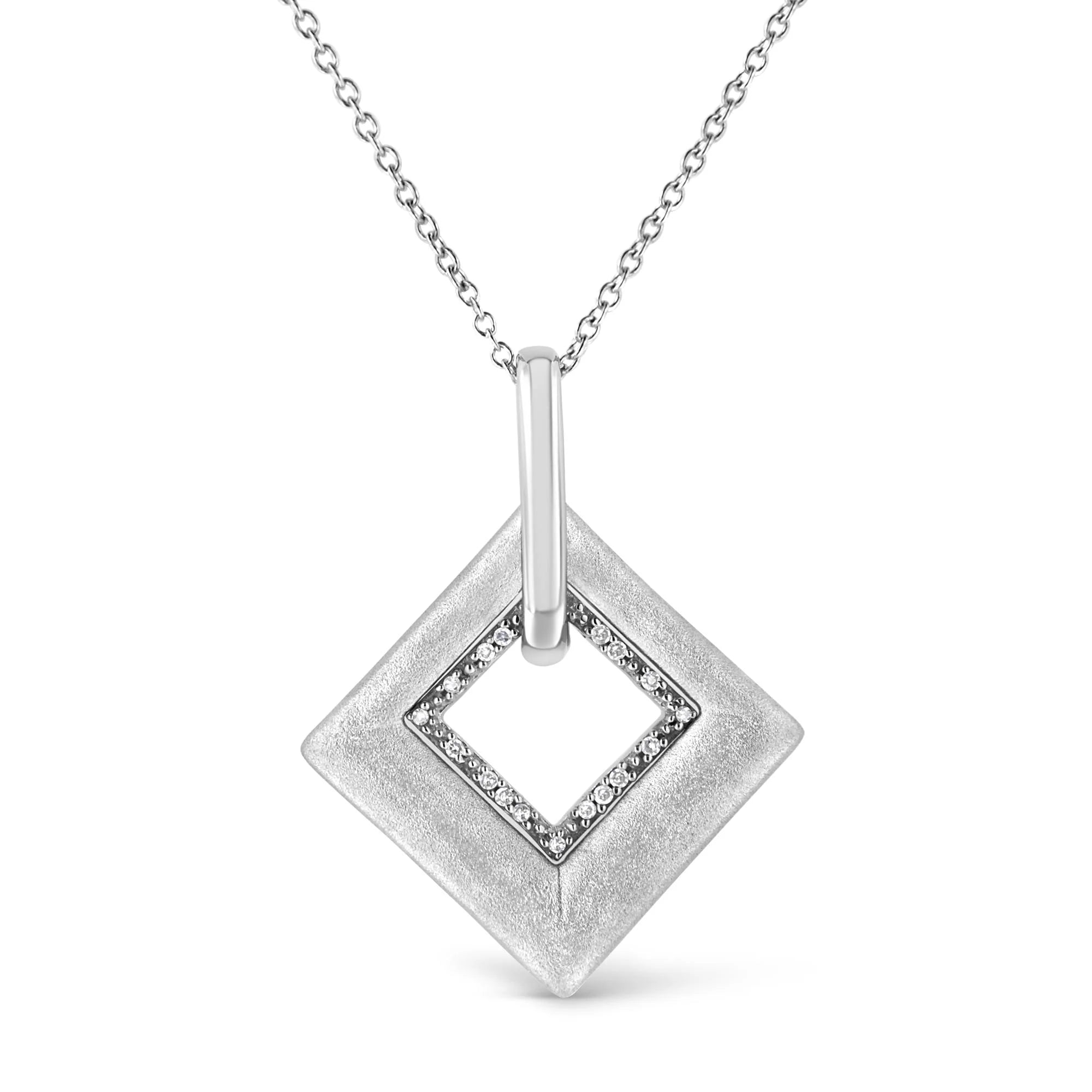 .925 Sterling Silver Pave-Set Diamond Accent Kite Shape 18" Pendant Necklace (I-J Color, I1-I2 Clarity) Infinite Jewels