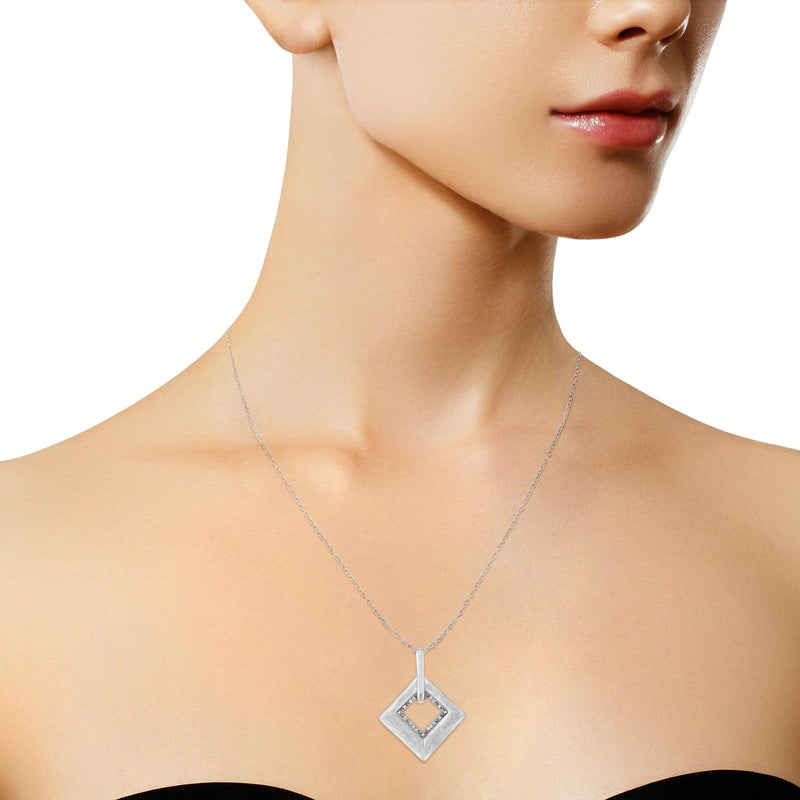 .925 Sterling Silver Pave-Set Diamond Accent Kite Shape 18" Pendant Necklace (I-J Color, I1-I2 Clarity) Infinite Jewels