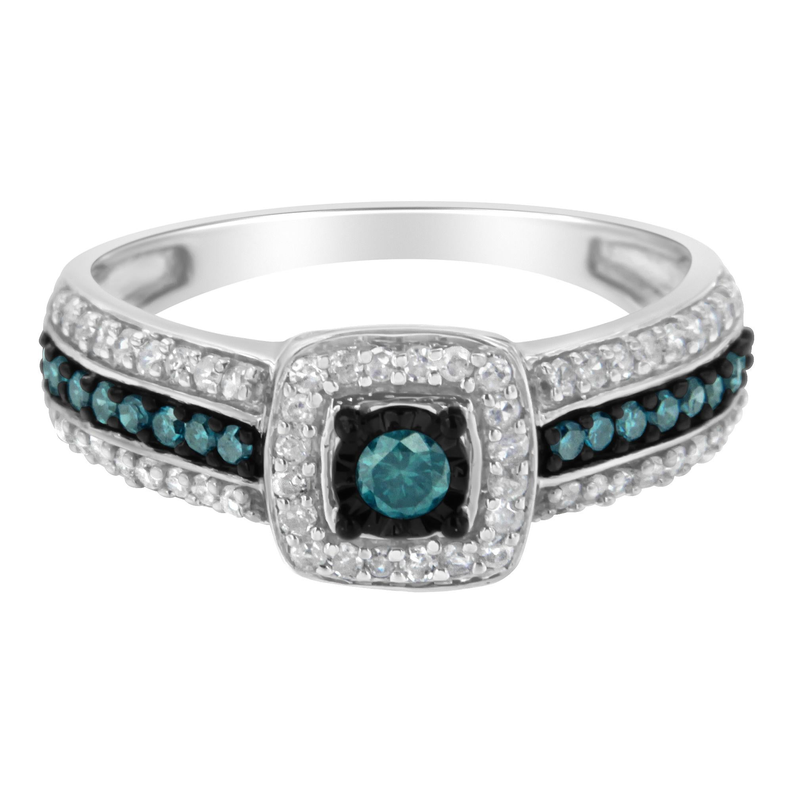.925 Sterling Silver Treated Blue Miracle-Set Diamond Engagement Ring (1/2 Cttw, J-K Color, I1-I2 Clarity) Luxcom