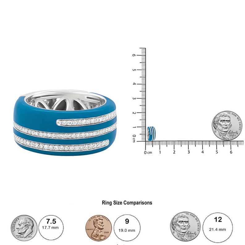 .925 Sterling Silver Turquoise Enamel 5/8 Cttw Round Diamond Wide Band Statement Ring (F-G Color, VS1-VS2 Clarity) Luxcom