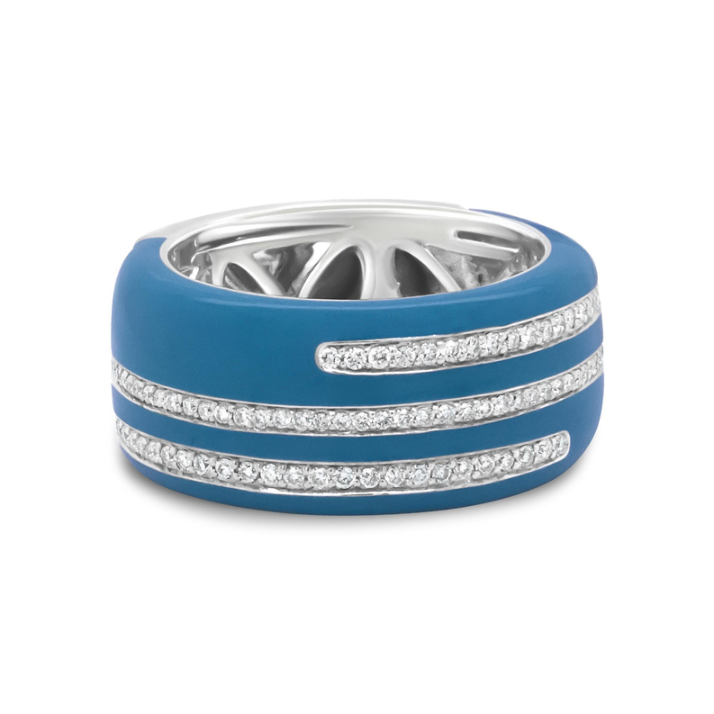 .925 Sterling Silver Turquoise Enamel 5/8 Cttw Round Diamond Wide Band Statement Ring (F-G Color, VS1-VS2 Clarity) Luxcom