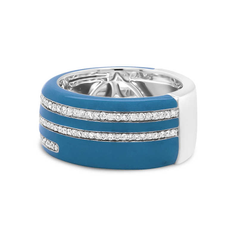.925 Sterling Silver Turquoise Enamel 5/8 Cttw Round Diamond Wide Band Statement Ring (F-G Color, VS1-VS2 Clarity) Luxcom