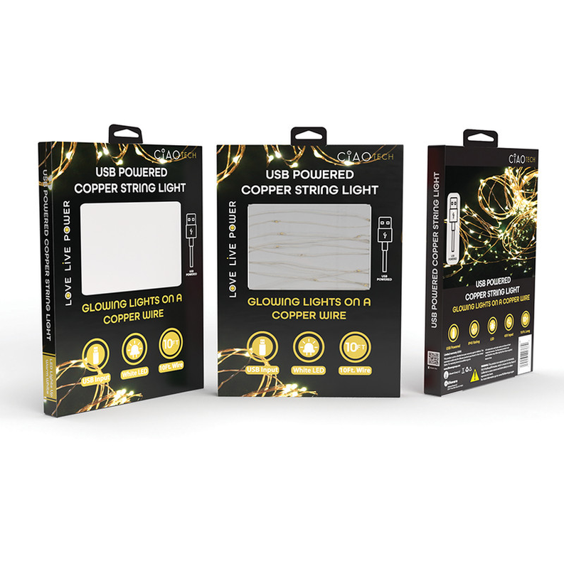 10 FT USB Powered Dim White String Lights on Copper Wire CIAO Tech