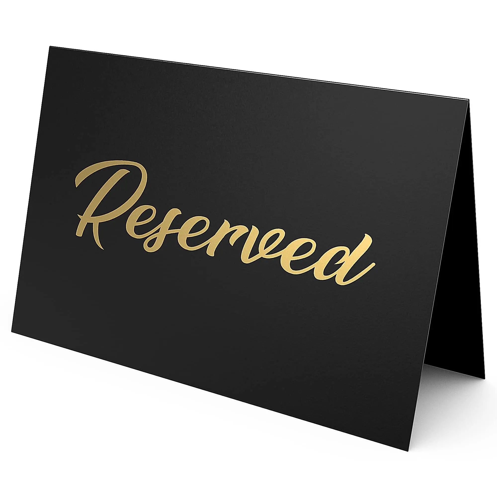 10 Pack Black Reserved Table Signs for Wedding   Gold Foil Reserved Seating Signs for Wedding Chairs   Church Pews   Double Sided Cardstock Reserved Signs for Tables   Table Tent Reservation Cards Iricus