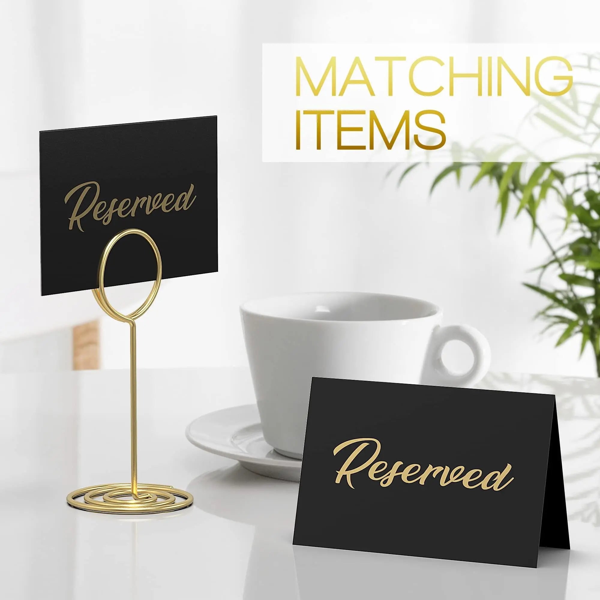 10 Pack Black Reserved Table Signs for Wedding   Gold Foil Reserved Seating Signs for Wedding Chairs   Church Pews   Double Sided Cardstock Reserved Signs for Tables   Table Tent Reservation Cards Iricus