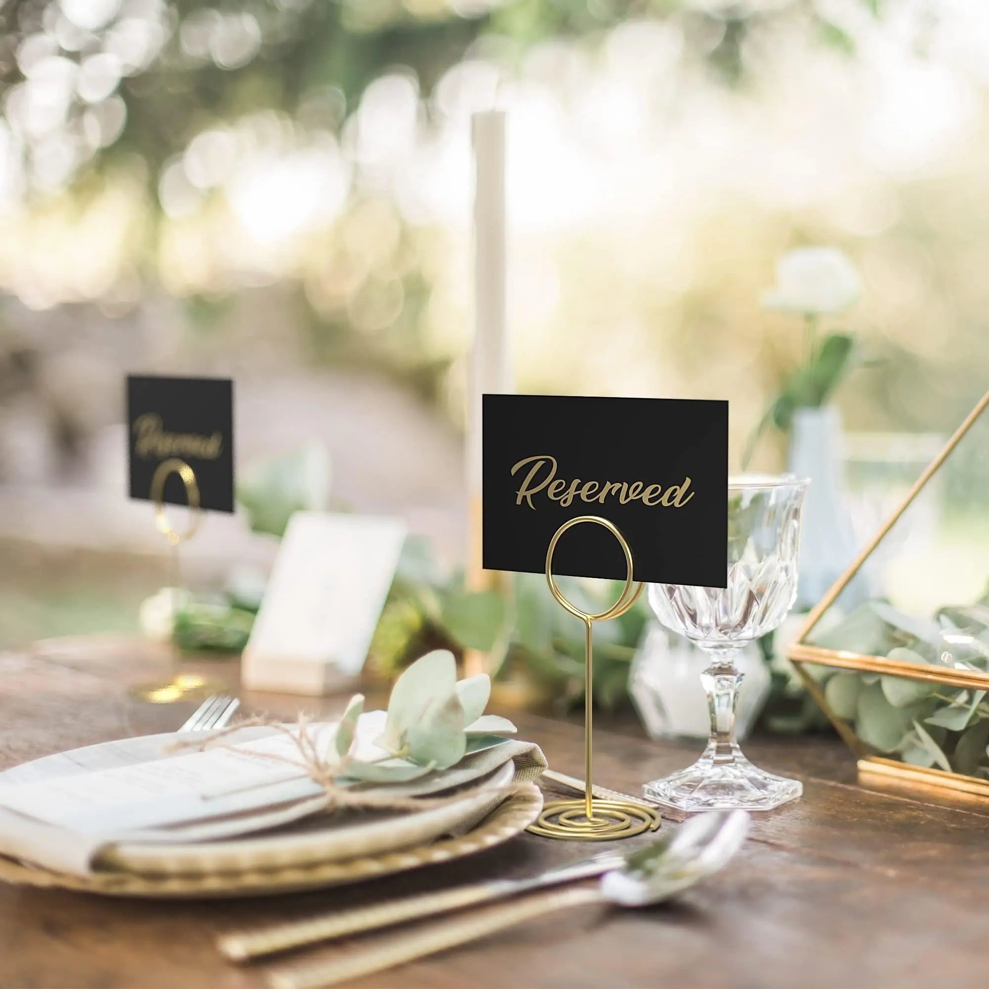 10 Pack Black Reserved Table Signs for Wedding   Gold Foil Reserved Seating Signs for Wedding Chairs   Church Pews   Double Sided Cardstock Reserved Signs for Tables   Table Tent Reservation Cards Iricus