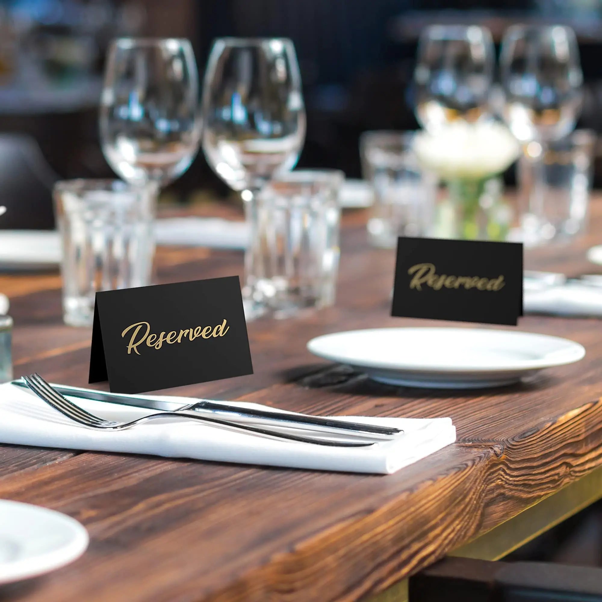 10 Pack Black Reserved Table Signs for Wedding   Gold Foil Reserved Seating Signs for Wedding Chairs   Church Pews   Double Sided Cardstock Reserved Signs for Tables   Table Tent Reservation Cards Iricus