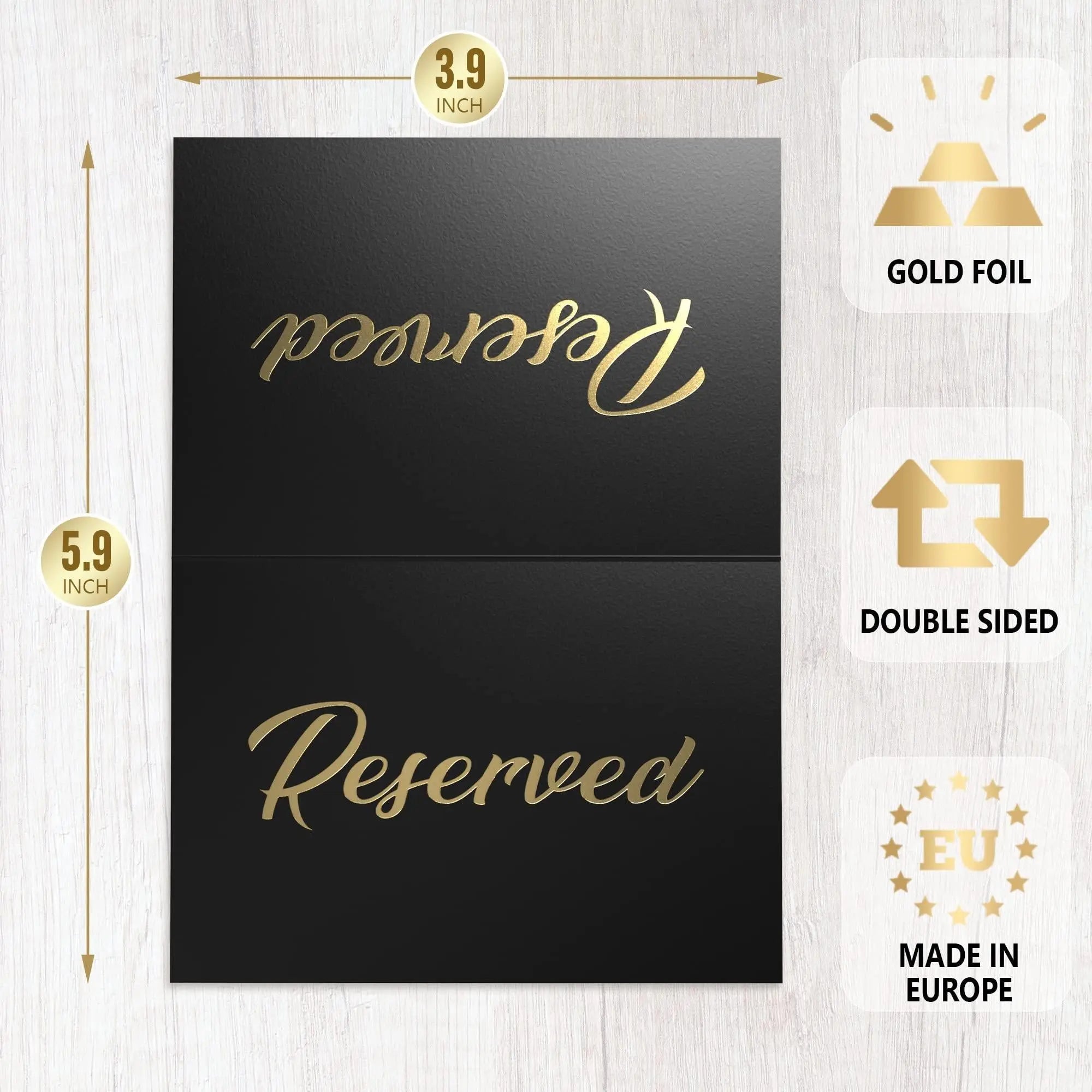 10 Pack Black Reserved Table Signs for Wedding   Gold Foil Reserved Seating Signs for Wedding Chairs   Church Pews   Double Sided Cardstock Reserved Signs for Tables   Table Tent Reservation Cards Iricus