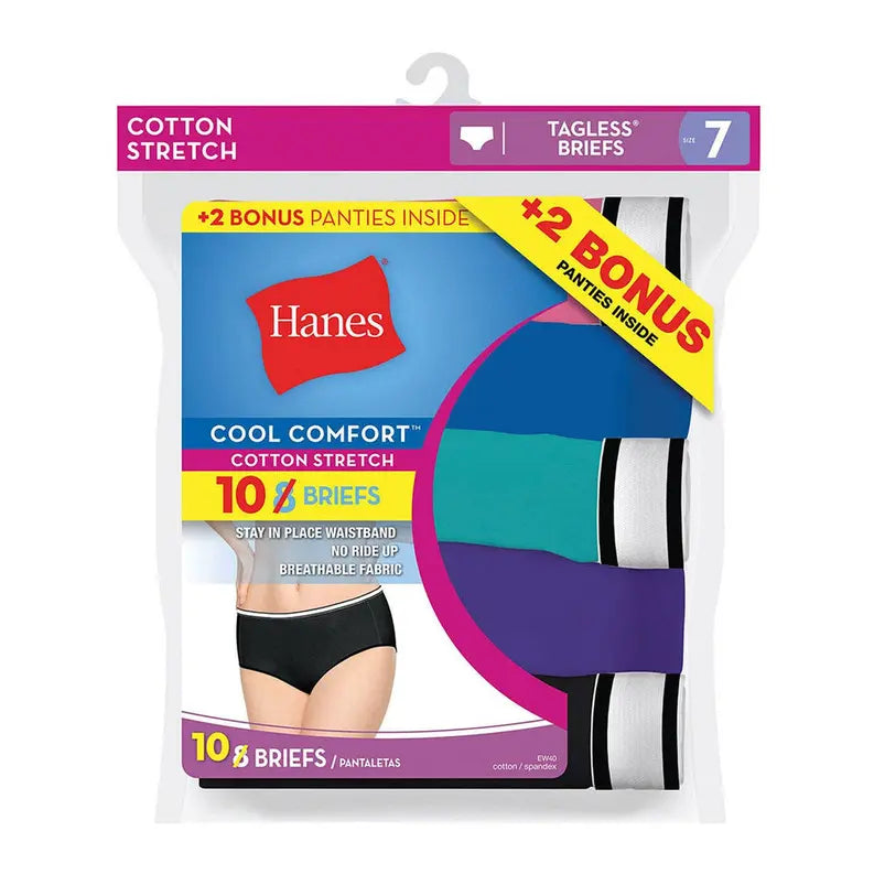 10-Pack Hanes Women's Cool Comfort Cotton Stretch Briefs Marquee Innovations