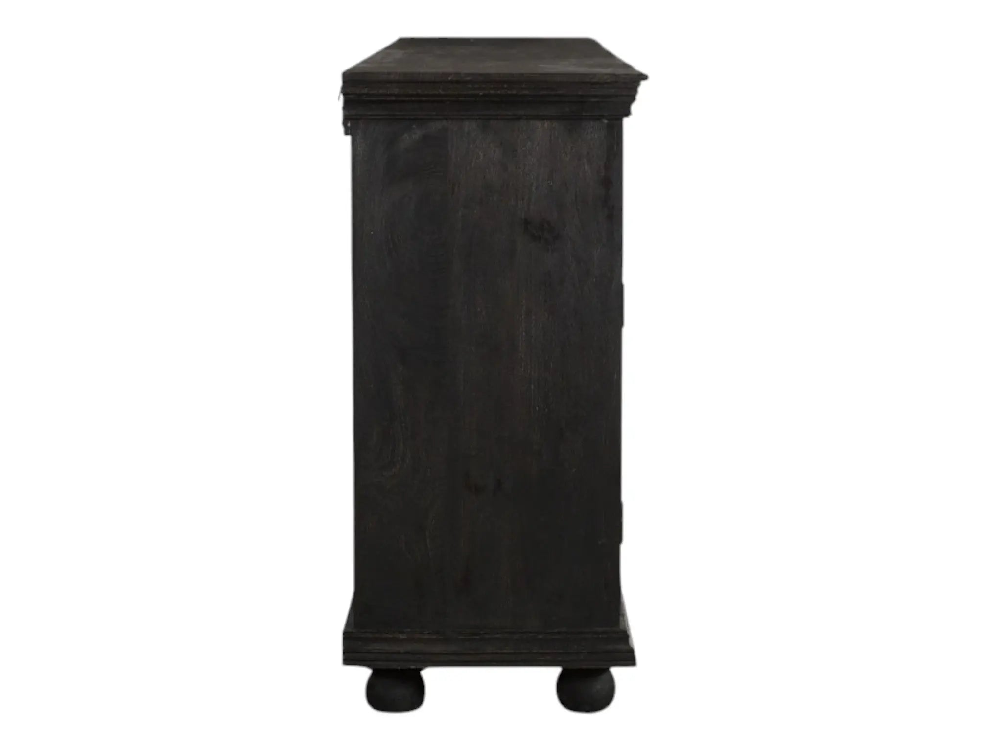 102" Black Distressed Solid Wood Carved Floral Four Drawer Sideboard With Four Doors Homeroots Kitchen & Dining