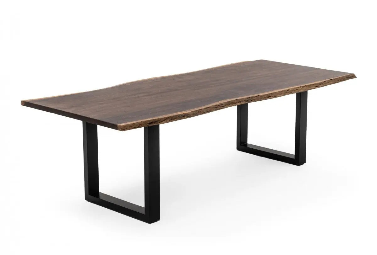 102" Brown And Black Solid Wood And Metal Sled Base Dining Table Homeroots Kitchen & Dining
