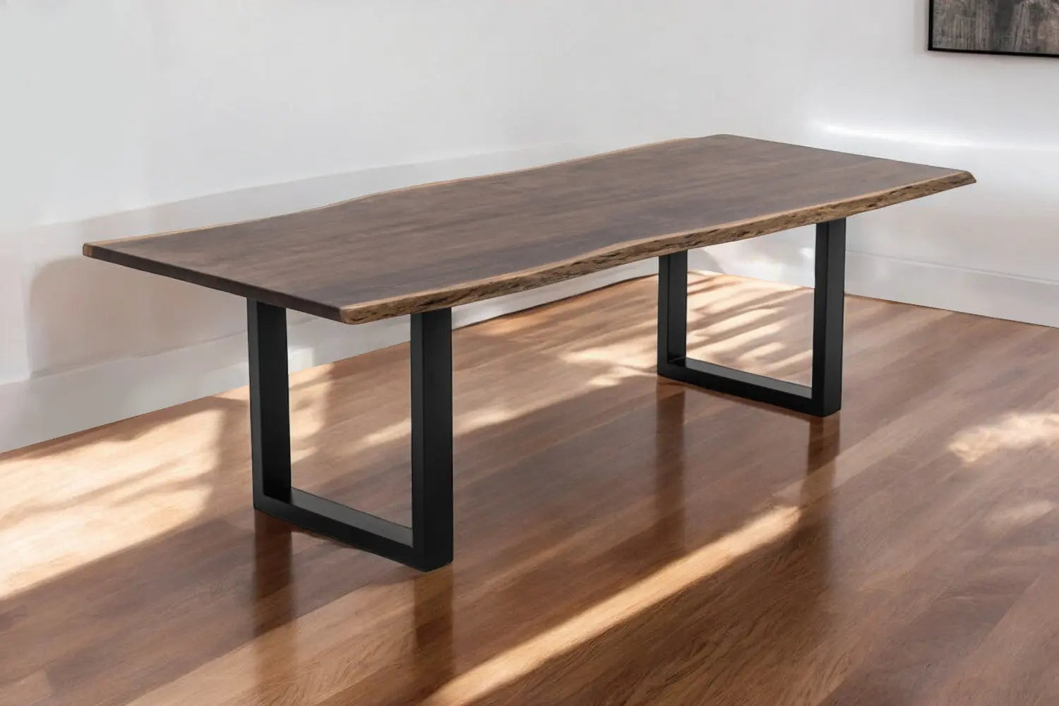 102" Brown And Black Solid Wood And Metal Sled Base Dining Table Homeroots Kitchen & Dining