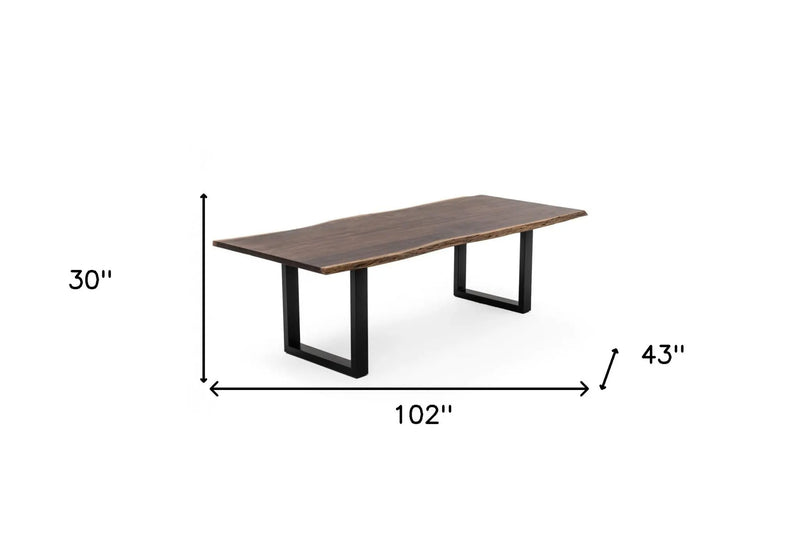 102" Brown And Black Solid Wood And Metal Sled Base Dining Table Homeroots Kitchen & Dining
