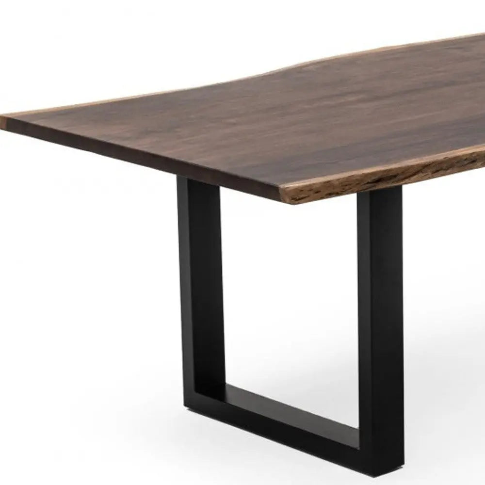 102" Brown And Black Solid Wood And Metal Sled Base Dining Table Homeroots Kitchen & Dining