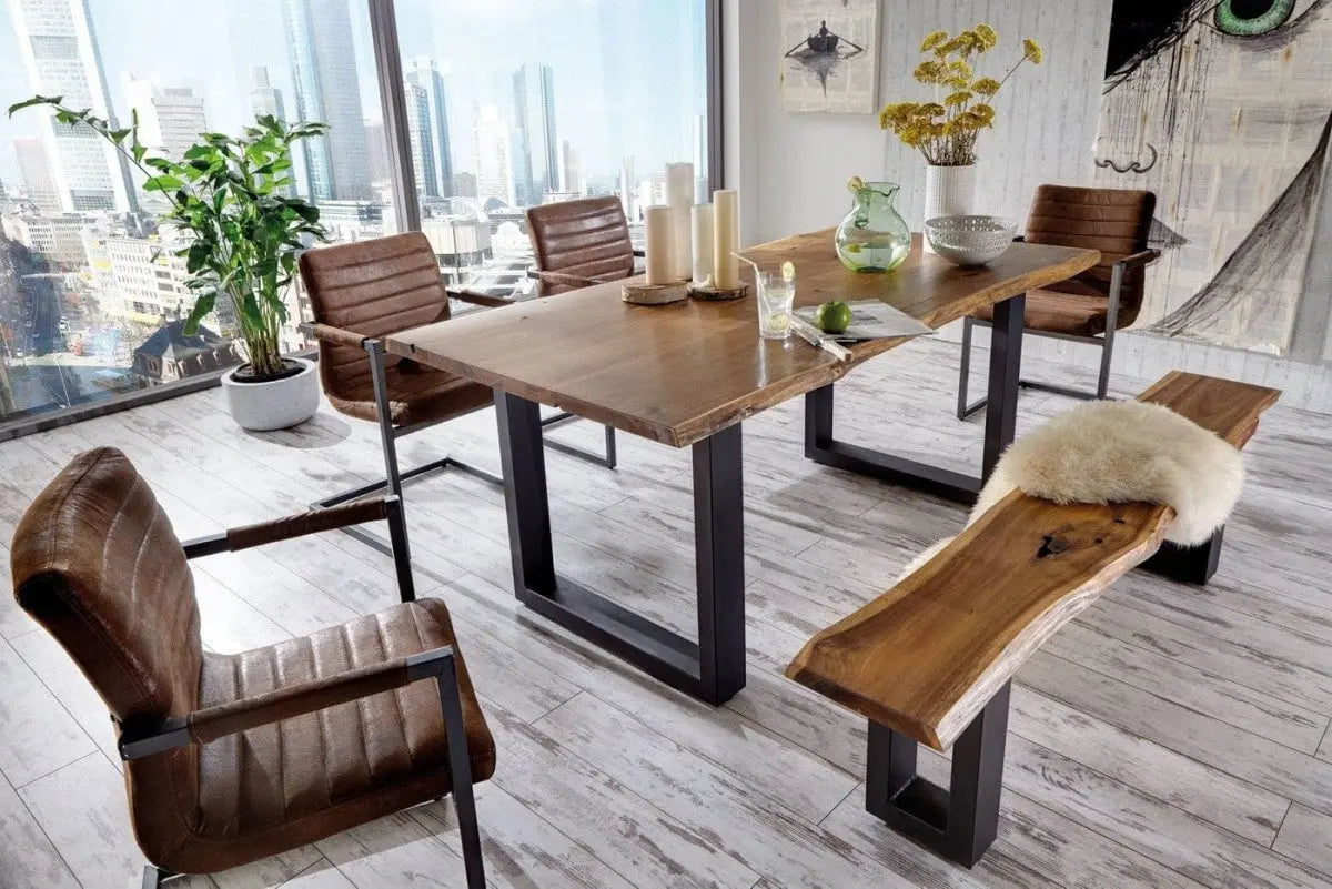 102" Brown And Black Solid Wood And Metal Sled Base Dining Table Homeroots Kitchen & Dining