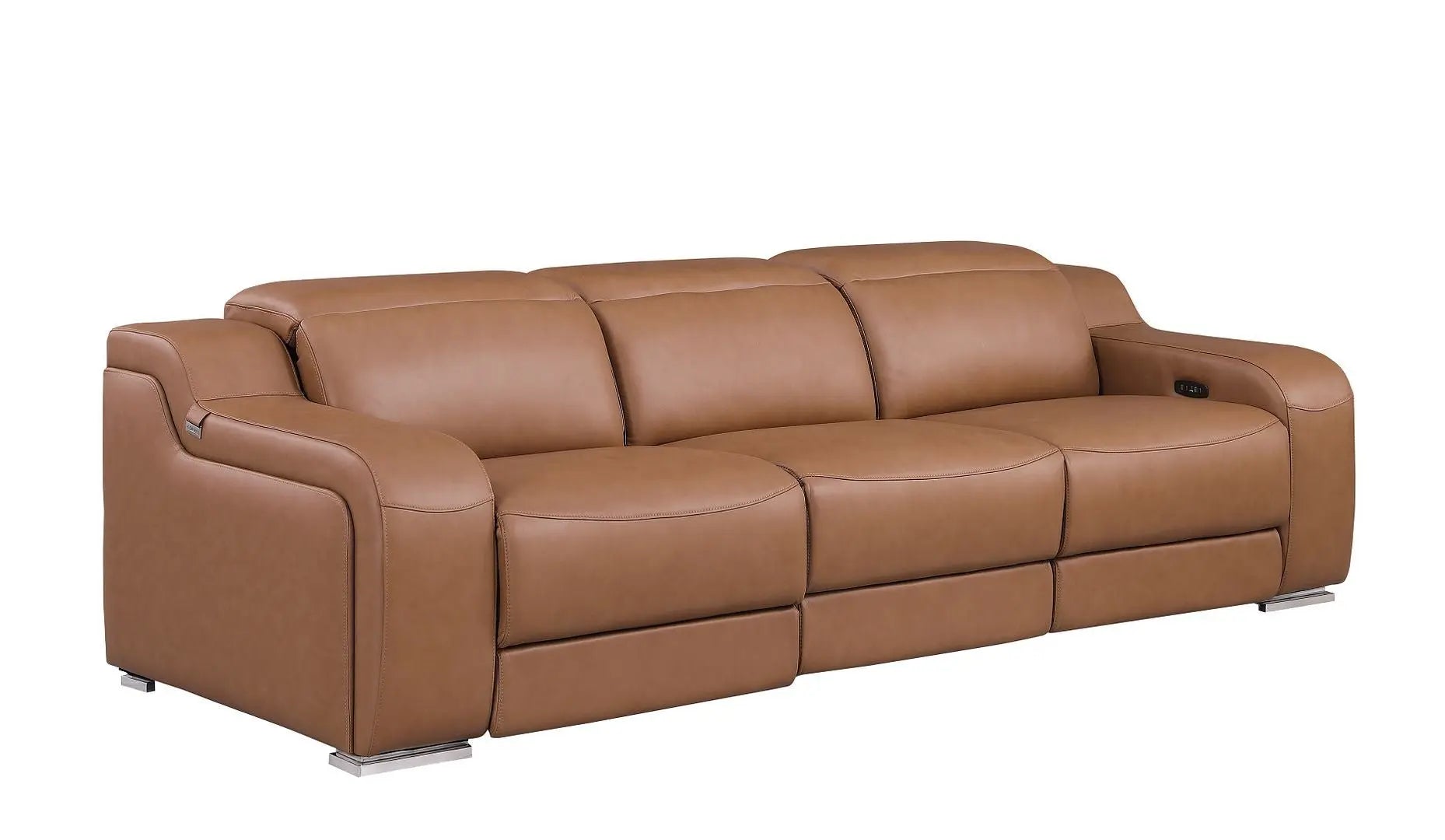 103" Chestnut Italian Leather Reclining USB Sofa Homeroots Living Room