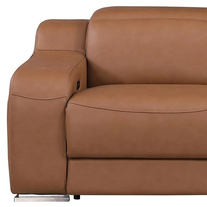 103" Chestnut Italian Leather Reclining USB Sofa Homeroots Living Room