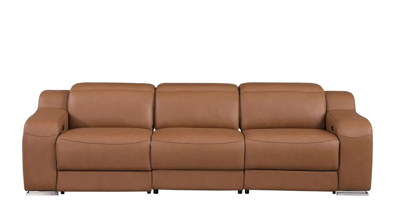 103" Chestnut Italian Leather Reclining USB Sofa Homeroots Living Room